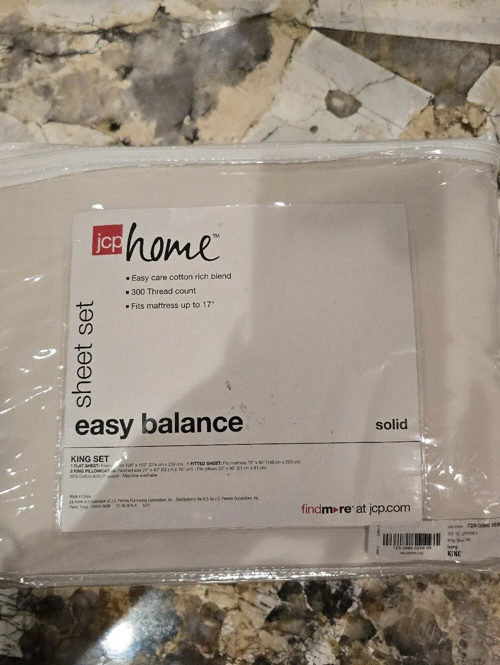 JCPenney JCP Home Easy Balance Solid KING Sheet Set - Ivory - 300 Thread